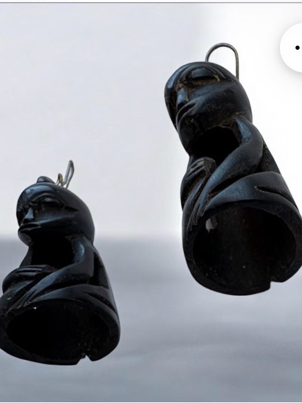 Black Carved Wood Drop Earrings